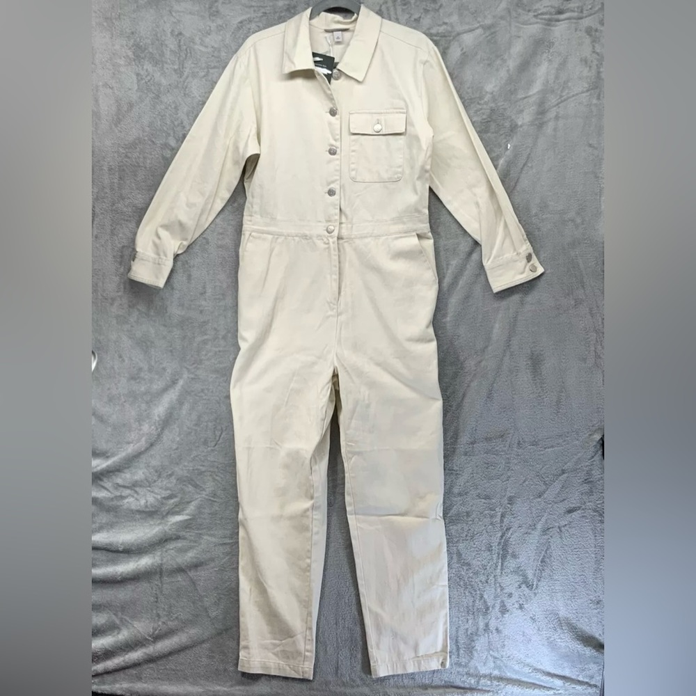 Sandy Liang for Target Cream Denim Long Sleeve Jumper Romper Jumpsuit